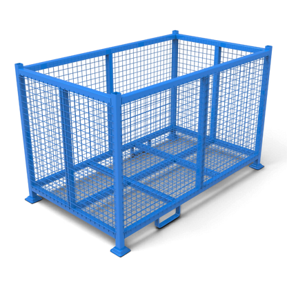 Gitterbox schwer aus Stahl – verschweißter Rahmen aus Formrohr 50x50 mit Gitterboden, Tellerfüße für sichere Stapelung. Für Lager, Transport und Außenbereich.