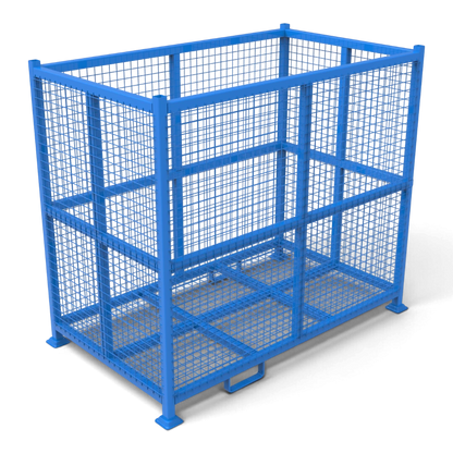 Gitterbox schwer aus Stahl – verschweißter Rahmen aus Formrohr 50x50 mit Gitterboden, Tellerfüße für sichere Stapelung. Für Lager, Transport und Außenbereich.