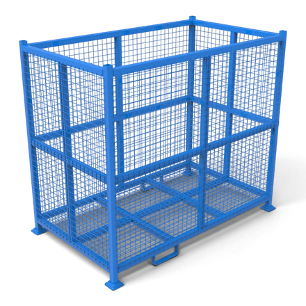 Gitterbox schwer aus Stahl – verschweißter Rahmen aus Formrohr 50x50 mit Gitterboden, Tellerfüße für sichere Stapelung. Für Lager, Transport und Außenbereich.