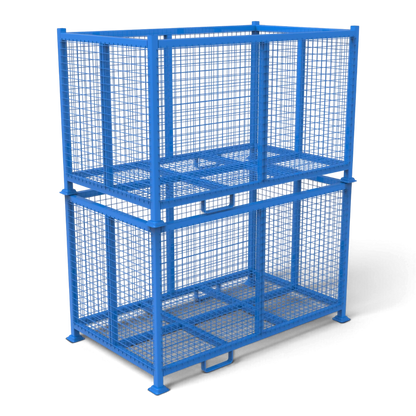 Gitterbox schwer aus Stahl – verschweißter Rahmen aus Formrohr 50x50 mit Gitterboden, Tellerfüße für sichere Stapelung. Für Lager, Transport und Außenbereich.