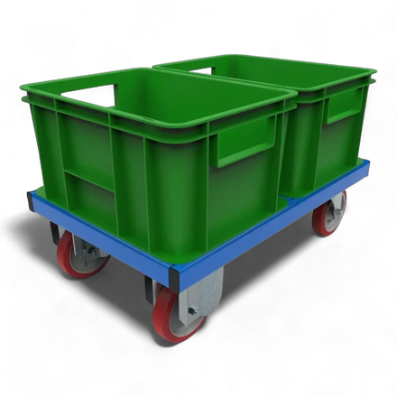 Fahrgestell für Transport von KLT-Kisten – Stabile Stahlkonstruktion mit Lenkrollen. Ideal für Lager und Werkstätten.