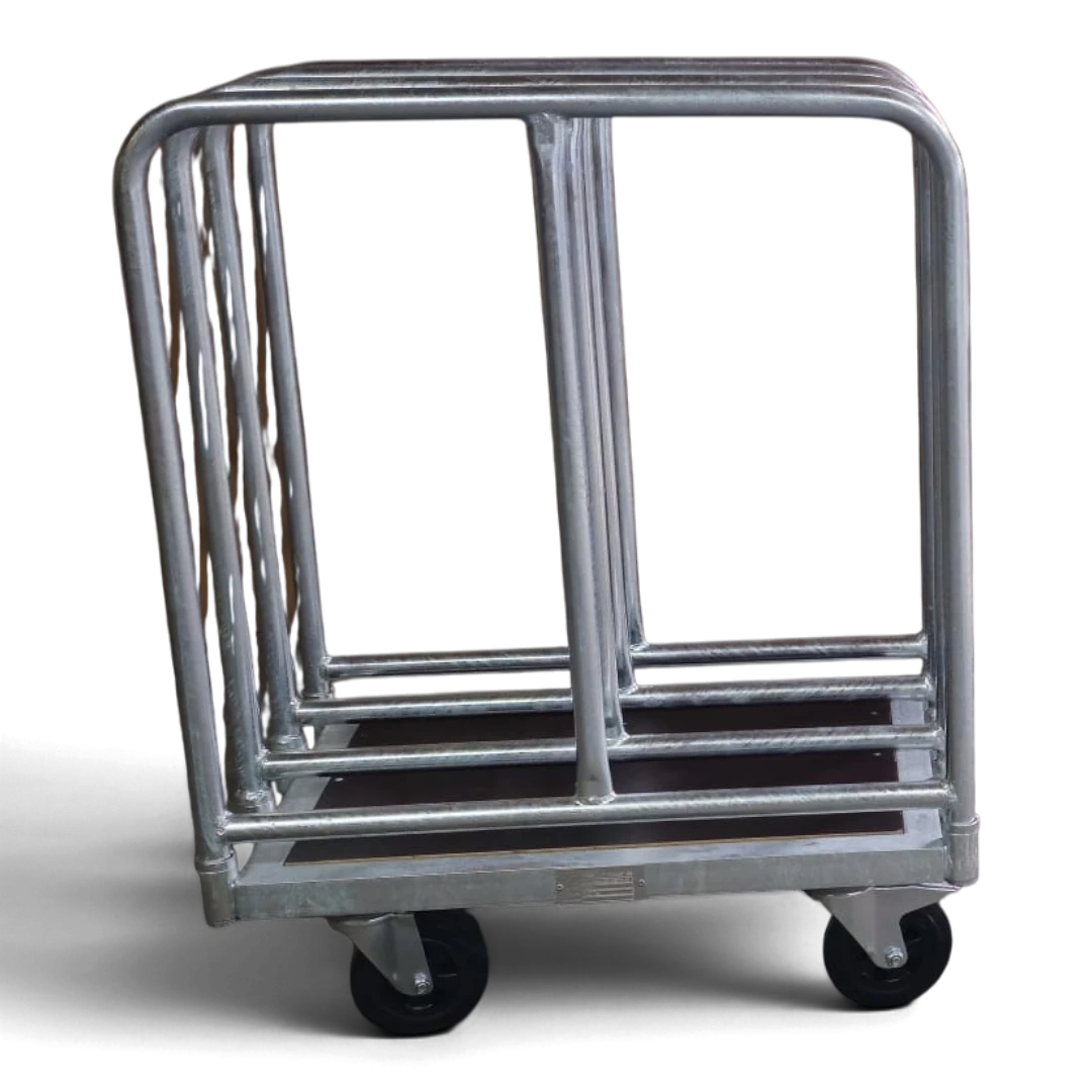 Robuster Längswandwagen aus Stahl mit hoher Längswand für den sicheren Transport von Gütern in Lager und Werkstatt.