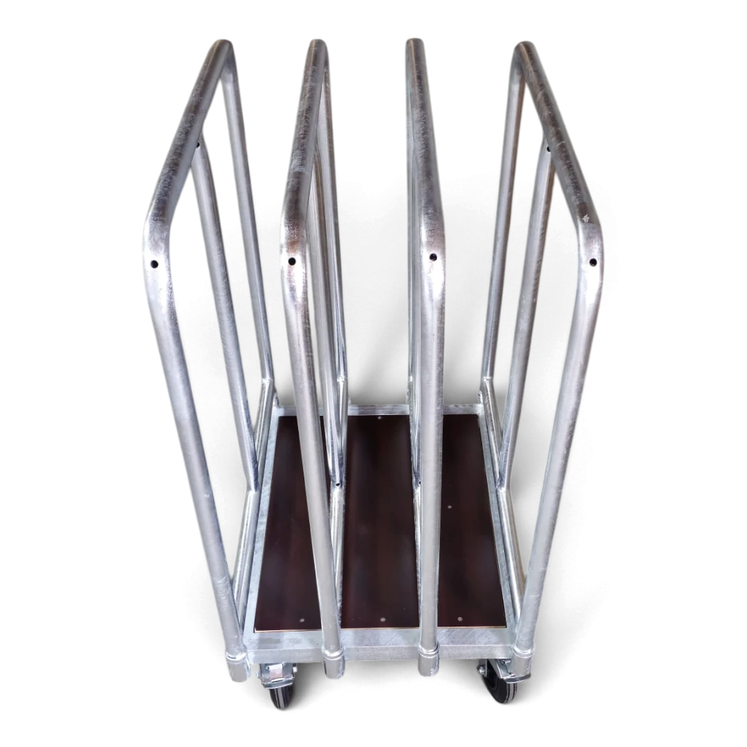 Robuster Längswandwagen aus Stahl mit hoher Längswand für den sicheren Transport von Gütern in Lager und Werkstatt.