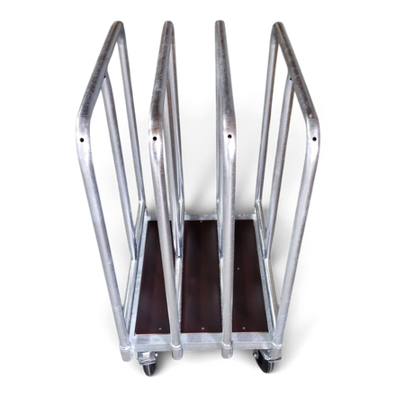 Robuster Längswandwagen aus Stahl mit hoher Längswand für den sicheren Transport von Gütern in Lager und Werkstatt.