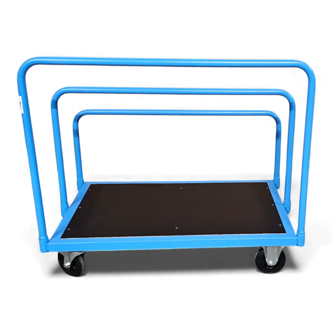 Stabiler Plattenwagen zum sicheren Transport von Holzplatten, Gipskarton oder Blechtafeln in Werkstatt und auf der Baustelle.