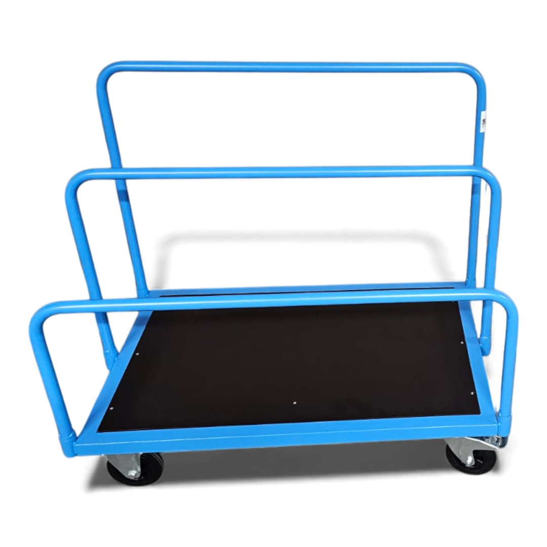 Stabiler Plattenwagen zum sicheren Transport von Holzplatten, Gipskarton oder Blechtafeln in Werkstatt und auf der Baustelle.