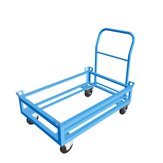 Hoher Transportwagen mit Schiebebügel. Günstiger Kommissionierwagen für Europaletten
