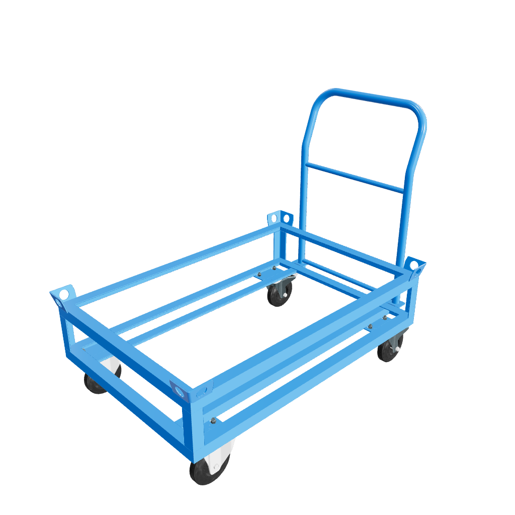 Hoher Transportwagen mit Schiebebügel. Günstiger Kommissionierwagen für Europaletten