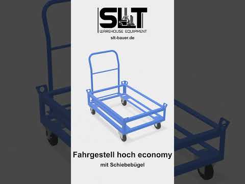 Hoher Transportwagen mit Schiebebügel. Günstiger Kommissionierwagen für Europaletten