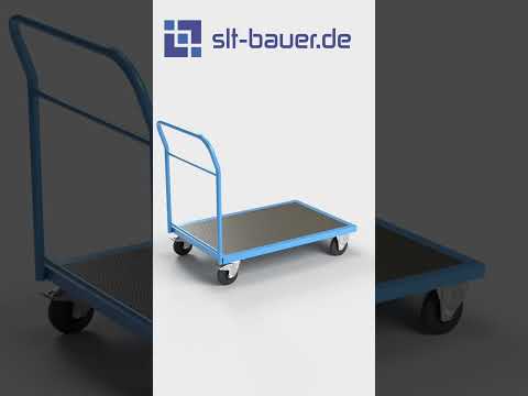 Plattformwagen mit Schiebebügel - Robuste Transportlösung für Lager & Industrie. Stahlrahmen, 4 Lenkrollen, bis 1000 kg Traglast.