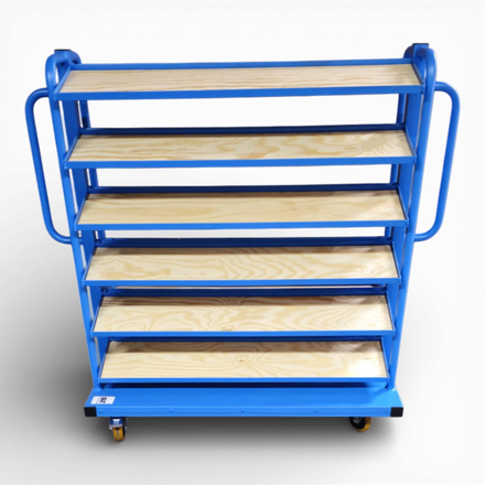Kompakt-Rollwagen für Sichtlagerkästen - Schmale Bauform für enge Gänge, ideal für Werkstätten und Lager.