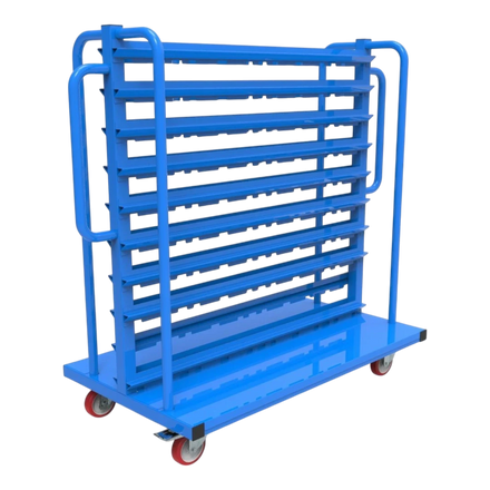 Kompakt-Rollwagen für Sichtlagerkästen - Schmale Bauform für enge Gänge, ideal für Werkstätten und Lager.