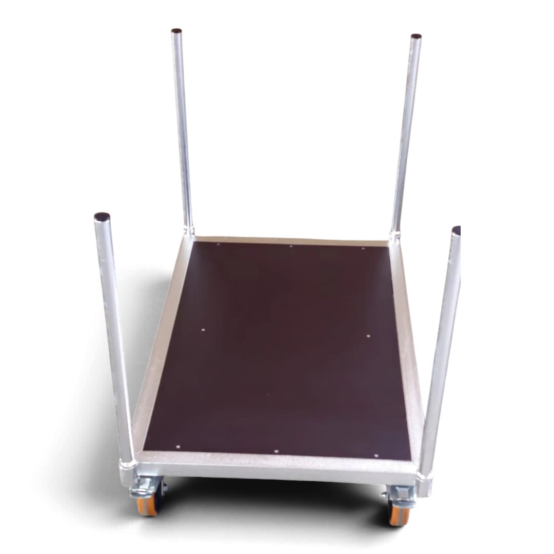 Rungenwagen für Langgut & schwere Lasten – Ansicht von oben auf Ladefläche und steckbare Rungen, bis 1000 kg Traglast. Ideal für Lager und Logistik.