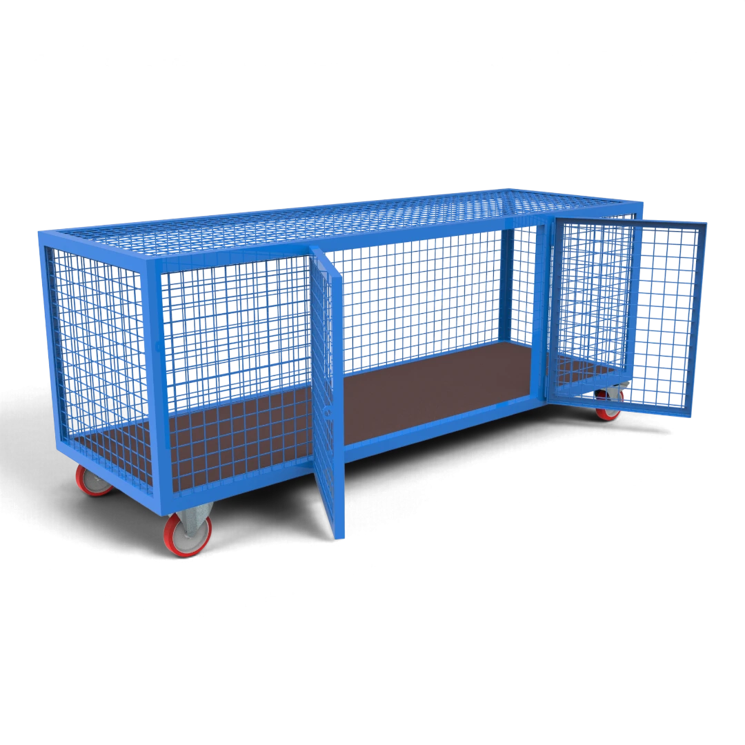 Langer Schrankwagen Gitter mit geöffneten Türflügeln zum Beladen