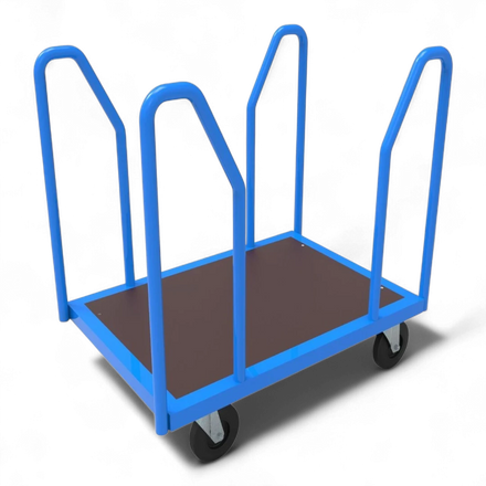 Seitenbügelwagen für Industrie, Lager & Werkstatt. Optimal für den Transport von langen Teilen. Robuster Plattformwagen mit Traglast bis 1000 kg.
