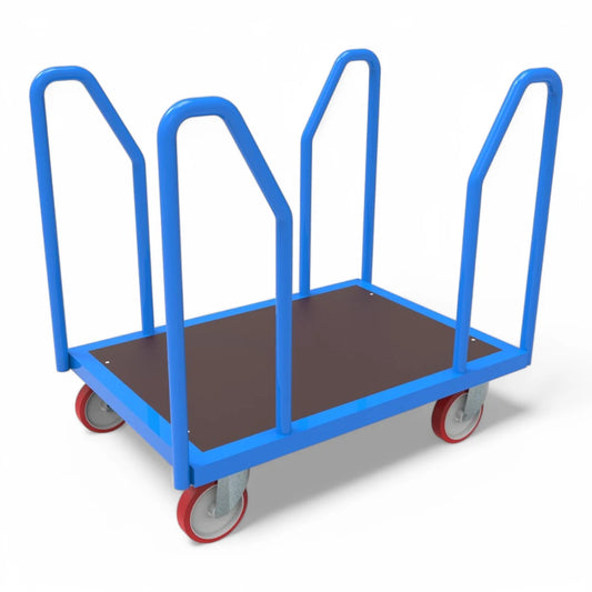 Seitenbügelwagen für Industrie, Lager & Werkstatt. Optimal für den Transport von langen Teilen. Robuster Plattformwagen mit Traglast bis 1000 kg.