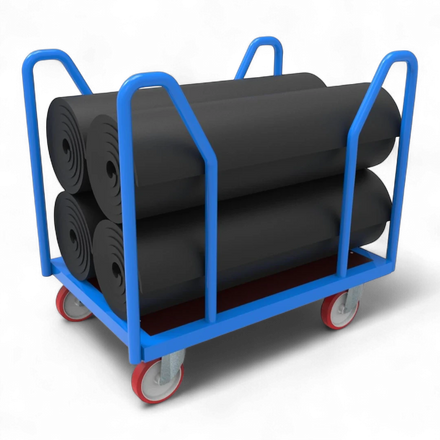 Seitenbügelwagen für Industrie, Lager & Werkstatt. Optimal für den Transport von langen Teilen. Robuster Plattformwagen mit Traglast bis 1000 kg.