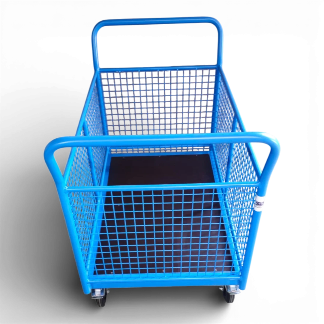 Vierwandwagen mit stabilen Gitterwänden – Sicherer Transportwagen mit vier Seiten aus Gitter für optimalen Ladungsschutz. Ideal für Lager und Industrie.