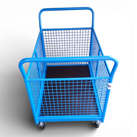 Vierwandwagen mit stabilen Gitterwänden – Sicherer Transportwagen mit vier Seiten aus Gitter für optimalen Ladungsschutz. Ideal für Lager und Industrie.