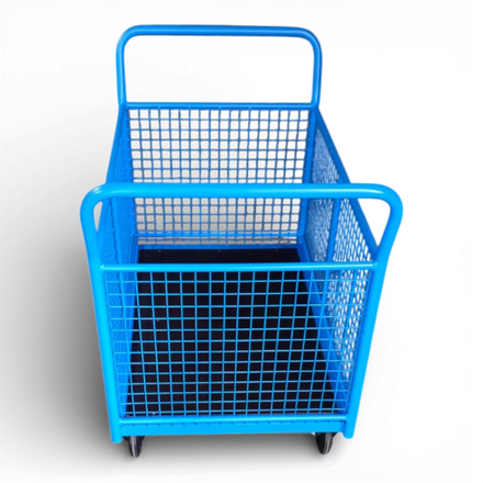 Vierwandwagen mit stabilen Gitterwänden – Sicherer Transportwagen mit vier Seiten aus Gitter für optimalen Ladungsschutz. Ideal für Lager und Industrie.