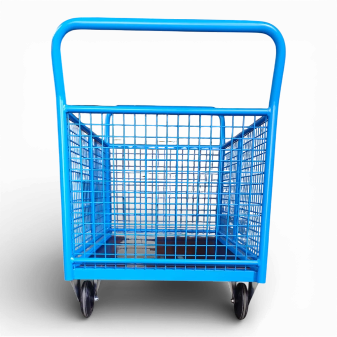 Vierwandwagen mit stabilen Gitterwänden – Sicherer Transportwagen mit vier Seiten aus Gitter für optimalen Ladungsschutz. Ideal für Lager und Industrie.